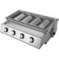 Gojoy - Silber Gasbräter Gasgrill, 4 Brenner bbq Tischgrill Edelstahl Gastrobräter lpg Gas Grills Höhenverstellbar Abnehmbarer Grill, für Camping