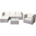 Neuwertig] Poly-Rattan-Garnitur Busto, Gartengarnitur Sitzgruppe Sofa Lounge-Set grau, Kissen creme