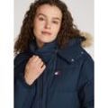 Steppjacke TOMMY JEANS "TJW MIDI ALASKA FAUX FUR", Damen, Gr. M (38), blau (schwarz night navy), Web, Obermaterial: 100% Polyester. Futter: 100% Polyester, unifarben, casual, normal hüftbedeckend, Langarm Bündchen mit Klettverschluss, Jacken, mit Fellimitat