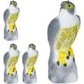 4 x Vogelschreck Falke, sitzend, Stellen & Hängen, Dekofigur, Taubenschreck Garten, Vogelabwehr Balkon, Terrasse, grau