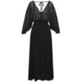 LASCANA Maxikleid schwarz Gr. 34 für Damen. Tiefer V-Ausschnitt und Quasten, Spitze, Kordel. Figurumspielend. Nachhaltig.