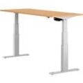 Schäfer Shop Select Schreibtisch ERGO-T, elektrisch höhenverstellbar, Rechteck, T-Fuß, B 1600 x T 800 x H 640-1300 mm, Buche/weißaluminium