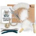 Kater Kasimir "CATMOM" Deluxe Set mit 9 beliebten Katzenspielzeugen aus Naturmaterial und handgemachtem Armband