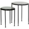 Finebuy - Beistelltisch 2er Set Grün Schwarz Design Satztisch Glas Metall Rund, Wohnzimmertisch Modern, Ausgefallener Couchtisch, Sofatisch 2-teilig