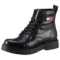 Schnürboots TOMMY JEANS "TJW LACE UP BOOT" Gr. 38, schwarz Damen Schuhe Blockabsatz, Plateau, Schnürstiefelette, Chunky Boots, Logoaufnäher