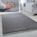 Paco Home - Hochflor Teppich Für Wohnzimmer Softes Kaninchenfell Imitat Kunstfell In Dunkelgrau ø 120 cm Rund