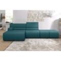 Ecksofa EGOITALIANO "Babouche, Designsofa mit außergewöhnlichem Sitzkomfort zum Wohlfühlen" Sofas Gr. B/T: 384cm x 98cm, Luxus-Microfaser BLUSH, Recamiere links, blau (teal)