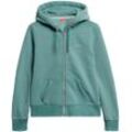 Kapuzensweatjacke SUPERDRY "ESSENTIAL LOGO ZIP HOODIE", Damen, Gr. S, blau (oil blau), Sweatware, Obermaterial: 75% Baumwolle, 25% Polyester, casual, relaxed fit, Langarm, Sweatjacken, mit Logostickerei