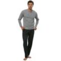 Pyjama S.OLIVER Gr. 48/50, schwarz (grau, meliert, schwarz) Herren Homewear-Sets Melange Oberteil mit Knopfleiste