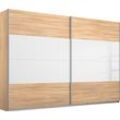 Schwebetürenschrank RAUCH "Quadra Bestseller Schlafzimmerschrank in vielen Breiten", braun (struktureichefarben hell, weißglas), B:271cm H:230cm T:62cm, Schränke, Kleiderschrank Garderobenschrank Schrank mit Glaselementen