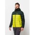 Daunenjacke JACK WOLFSKIN "ATHER DOWN HOODY M", Herren, Gr. L (52), gelb (firefly), Obermaterial: 100% Polyester; Futter: 100% Polyester; Füllung: 90% Entendaunen, 10% Federn, Jacken