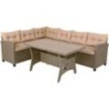 Polyrattan Ecklounge Set wpc Esstisch Ecksofa inkl. 7cm Sitzauflagen 15cm Kissen Wetterfest Outdoor Lounge Garten Terrasse Balkon Möbel Beige