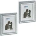 Bilderrahmen 2er Set, 15x20 cm, Hoch- & Querformat, Fotorahmen zum Aufhängen, Hinstellen, Passepartout, silber - Relaxdays