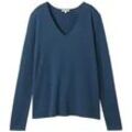 TOM TAILOR Damen Pullover mit V-Ausschnitt, blau, Uni, Gr. XXL