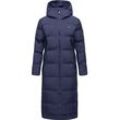 Wintermantel RAGWEAR "Patrise" Gr. L (40), blau (dunkelblau) Damen Mäntel Extralanger Winter Steppmantel mit Gehschlitzen