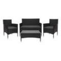 Hegele - Poly-Rattan Garnitur HHG-813, Balkon-/Garten-/Lounge-Set Sofa Sitzgruppe schwarz, Kissen dunkelgrau