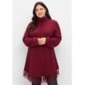 Gerippter Poncho-Pullover mit Fransensaum, beere, Gr.40/42