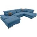 Wohnlandschaft SET ONE BY MUSTERRING "SO 4100 komfortable Federkernunterfederung, inkl. Kopfteilverstellung", blau (hellblau 1695), B:365cm H:80cm T:225cm, Sofas, wahlweise Bettfunktion und Sitztiefenverstellung, U-Form