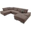 Wohnlandschaft SET ONE BY MUSTERRING "SO 4100 komfortable Federkernunterfederung, inkl. Kopfteilverstellung", grau (taupe 710), B:365cm H:80cm T:225cm, Sofas, wahlweise Bettfunktion und Sitztiefenverstellung, U-Form