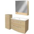 B.style Badmöbel Set mit Waschbecken mit Unterschrank 80 cm breit – Spiegelschrank Bad mit Beleuchtung und Midischrank in Holz braun –