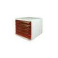 Helit - Schubladenbox the wave 5 Schubladen din A4 din C4 Polypropylen/Polystyrol Gehäusefarbe: weiß Farbe der Schublade: rot transparent