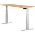 Schäfer Shop Select Schreibtisch ERGO-T, elektrisch höhenverstellbar, Rechteck, T-Fuß, B 1800 x T 800 x H 640-1300 mm, Buche/weißaluminium