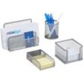 Relaxdays - Schreibtisch Organizer Set 4-teilig, Mesh Metall Zubehör mit Briefablage, Stiftehalter und Zettelbox, silber