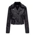 Lederimitatjacke ONLY "ONLMACY WASHED BIKER CC OTW" Gr. L (40), schwarz (phantom detail:dtm fur) Damen Jacken