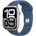 Smartwatch APPLE "Watch Series 10 Aluminium" Smartwatches Gr. 46mm, ohne eSIM, S/M, Sport Band, silberfarben (blau, silber)