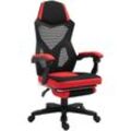 Vinsetto - Ergonomischer Bürostuhl, Gaming Stuhl, Drehstuhl mit Fußstütze, pc Stuhl, Chefsessel, höhenverstellbar, Polyester, Schwarz+Rot,58 x 63 x