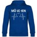 multifanshop Kapuzen Sweatshirt - München blau - Herzschlag - Druck weiß - Hoodie