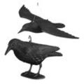 2x Taubenschreck Krähe, Dekofigur als Vogelscheuche, stehende und fliegende Figur für Taubenabwehr, Gartenfigur, schwarz