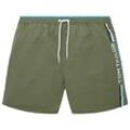 TOM TAILOR Herren Badeshorts mit Logo Print, grün, Logo Print, Gr. M