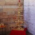 Deko-Weihnachtsbaum MCW-H77, 3D-Christbaum Weihnachtsdekoration, Shabby-Look Tannenholz verstellbar 130x82x82cm ~ natur