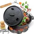 holz4home® Dutch Oven I eingebrannter Feuertopf aus Gusseisen I inkl. Deckelheber, Topfständer und Reinigungsbürste 9 Liter