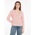 Strickpullover TOMMY HILFIGER "SOFT WOOL V-NK SWEATER" Gr. S (36), pink (delicate pink heather), Damen, Strick, Obermaterial: 100% Wolle, meliert, Pullover, mit V-Ausschnitt aus 100% Wolle