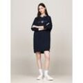 Jerseykleid TOMMY JEANS "TJW CREST LINEAR CREW DRESS EXT" Gr. XS (34), N-Gr, blau (schwarz night navy), Damen, Obermaterial: 100% Baumwolle, Kleider mit Linear Logoschriftzug