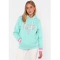 Hoodie ZWILLINGSHERZ ""Glücklich am Meer"", Damen, Gr. S/M, grün (mint), Sweatware, Obermaterial: 50% Baumwolle, 50% Polyester, modisch, regular fit, Langarm angesetztes Bündchen, Sweatshirts, mit Pailletten, Kapuze und kontrastfarbigen Bündchen