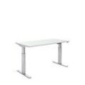 Schäfer Shop Select Schreibtisch, elektrisch höhenverstellbar, Rechteck, T-Fuß, B 1600 x T 800 x H 725-1195 mm, lichtgrau/alusilber