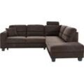 Ecksofa TRENDMANUFAKTUR "Chamber, zeitlos und modern, hoher Sitzkomfort, L-Form" Sofas Gr. B/H/T: 245cm x 85cm x 203cm, Strukturstoff, Ottomane rechts, Ohne Schlaffunktion, braun (dunkelbraun) Zehentrenner wahlweise mit Schlaffunktion