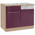 Spülenschrank KOCHSTATION "KS-Eton", lila (aubergine hochglanz), B:110cm H:85cm T:60cm, Schränke, Breite 110 cm, inkl. Tür/Sockel für Geschirrspüler