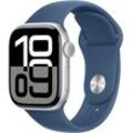 Smartwatch APPLE "Watch Series 10 Aluminium" Smartwatches Gr. 42mm, Cellular, S/M, Sport Band, silberfarben (blau, silber)