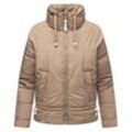 Steppjacke NAVAHOO "Luftzauber 14", Damen, Gr. L (40), grau (taupe), Obermaterial: 100% Polyester (recycelt), Innenfutter: 100% Polyester, Ärmelfutter: 100% Polyester (recycelt), Wattierung: 100% Polyester (recycelt), modisch, oversize hüftlang, hoch geschlossener Ausschnitt, Langarm Ärmel ohne Ärmelschlitz normaler Saum, Jacken, Nachhaltige gesteppte Damen Übergangsjacke