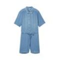 TOM TAILOR Damen Kurzer Overall im Jeans Look, blau, Uni, Gr. 36