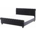 Bett Polsterbett Schwarz 160 x 200 cm Samtstoff Doppelbett Stilvolle Versteppung Hohe Kopfteil Geschwungene Formgebung Klassisch Chesterfield