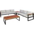 Garten-Garnitur HHG 066, Gartenlounge Lounge-Set Sitzgruppe Sofa, Metall Akazie Holz MVG-zertifiziert hellgrau