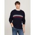 Rundhalspullover TOMMY HILFIGER "GLOBAL STRIPE CHUNKY RIB C NK" Gr. L, blau (desert sky) Herren Pullover mit auffälligem Color Block-Design