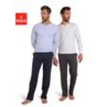 Pyjama AUTHENTIC LE JOGGER Gr. 44/46, blau (blau, navy, weiß, grau) Herren Homewear-Sets mit Knopfleiste am Halsausschnitt