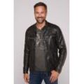 Lederjacke CAMP DAVID, Herren, Gr. L, schwarz, Material: 100% Leder, Futter Rumpf: 100% Baumwolle, Futter Ärmel: 100% Polyester, bestickt, casual, tailliert kurz, Langarm eingesetzt gerader Abschluss, Jacken, mit Stehkragen und Metallschließe