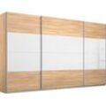 Schwebetürenschrank RAUCH "Quadra Bestseller Schlafzimmerschrank in vielen Breiten", braun (struktureichefarben hell, weißglas), B:315cm H:210cm T:62cm, Schränke, Kleiderschrank Garderobenschrank Schrank mit Glaselementen